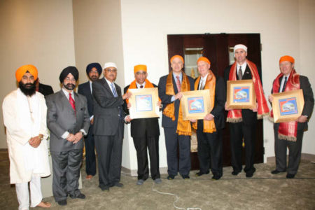 L to R: GSSWH Bhai Sahib, Bhai Sukhdev Singh, Trustee, Jasbir Singh, Secretary, Dr.Gill (rear), GSSWH Board of Trustees, Chairman, Prithvipal S Likhari, Consel General of India, Sanjiv Arora, Sugar Land Councilman, Michael Schiff, Mayor of Sugar Land, James P. Thompson, Congressman, Pete Olson, United States House of Representatives, and Harris County Judge, Ed Emmett